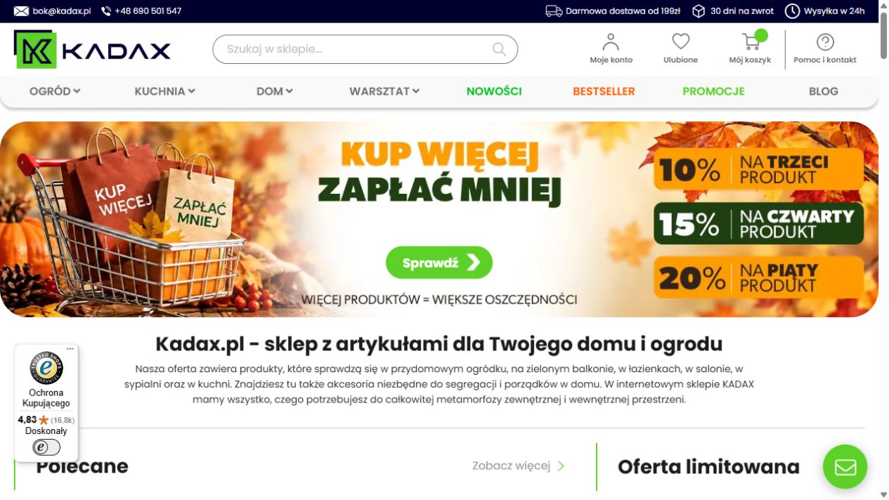 Szeroki widok sklepu KADAX
